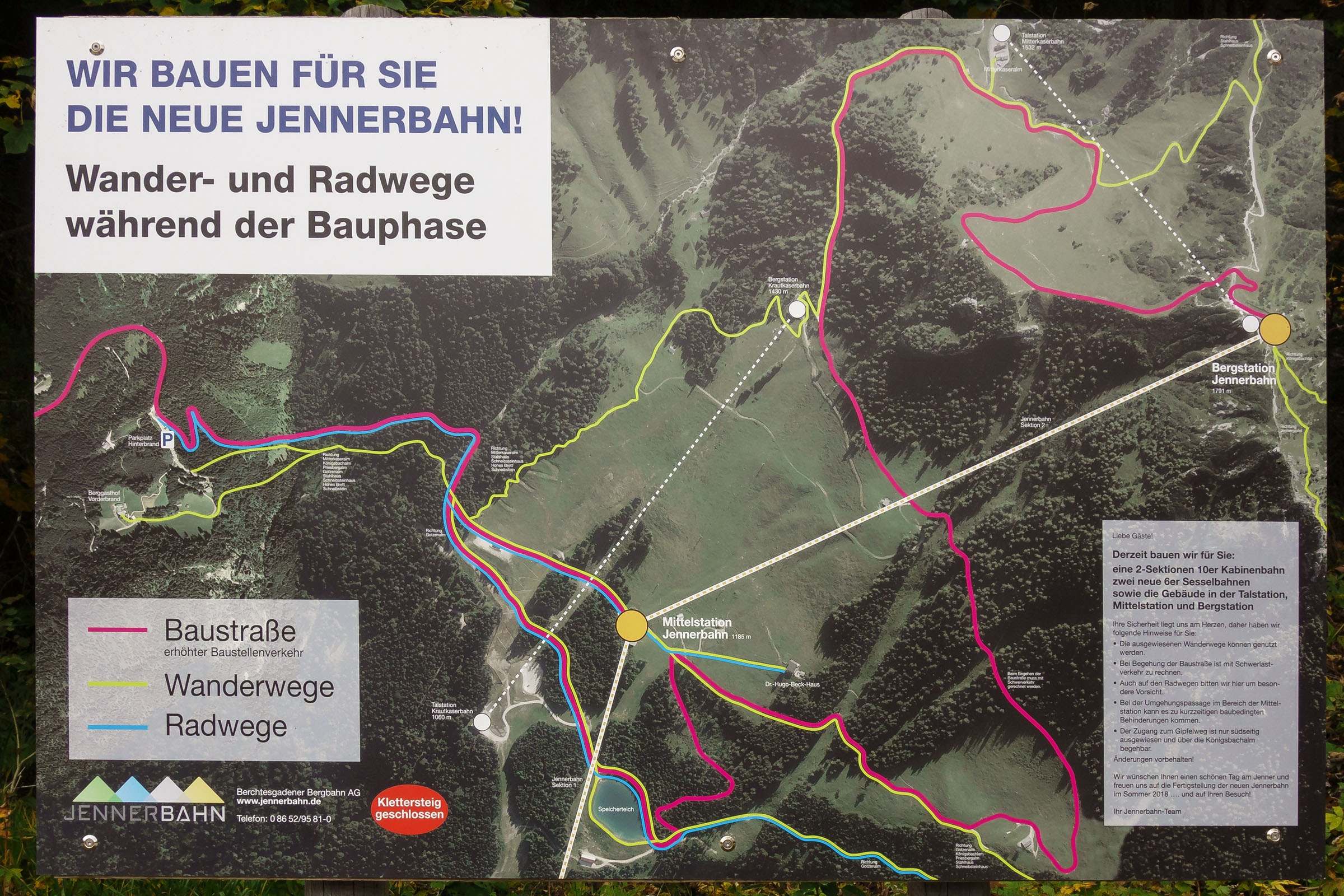 Desinformationsschild zur Großbaustelle Jennerbahn