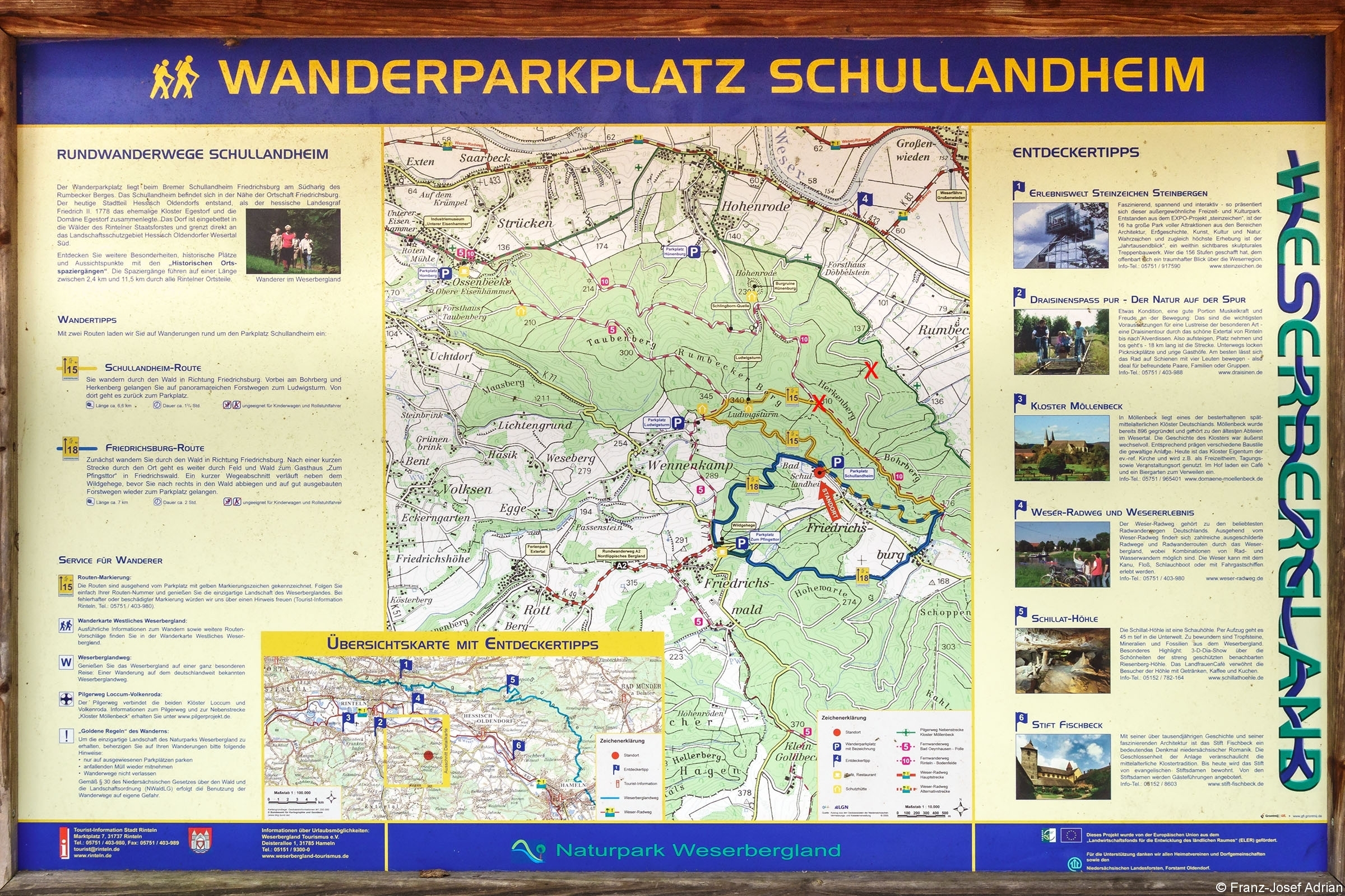 Informationsschild auf dem Wanderparkplatz des ehemaligen Schullandheims in Friedrichsburg (Hessisch Oldendorf)