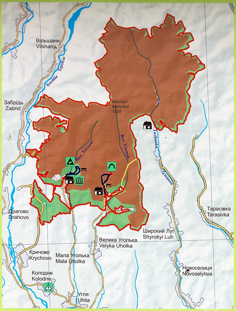 Karte des Reservats Uholka-Schyrokyj-Luh ohne Legende